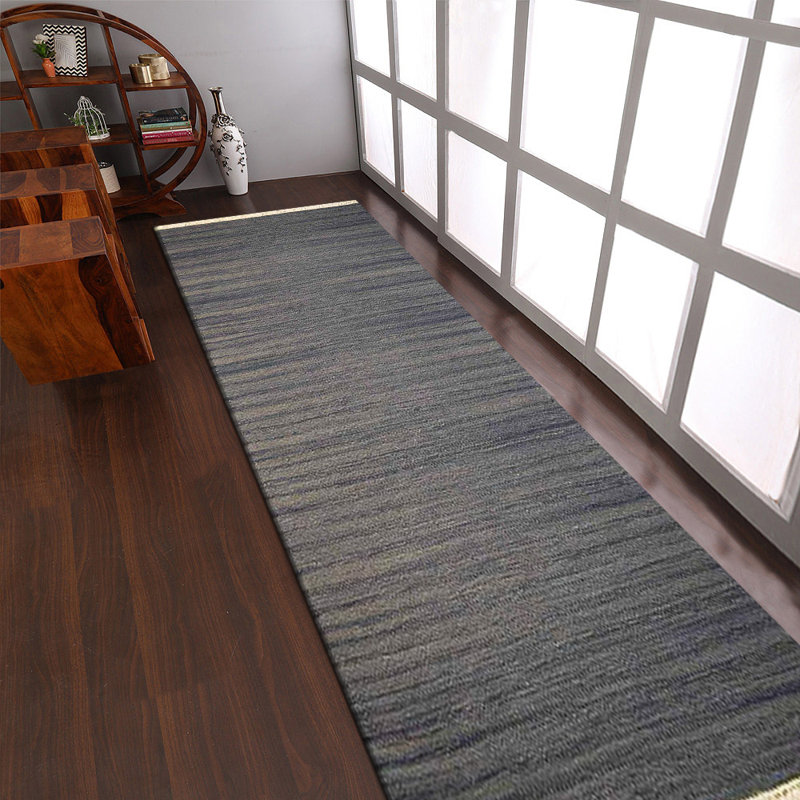 Alithea Hand Woven Flat Weave Kilim Wool Eco-Friendly Area Rugs - Runner, Silver Color, Plain Solid Design, Low Pile Handmade Area Rugs for Living Room, Bed Room