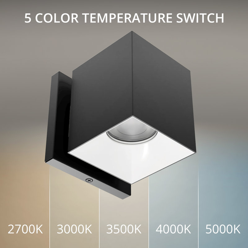 Zoron Dimmable LED Outdoor Square Wall Light With Color Temperature Switch (2700K/3000K/3500K/4000K/5000K), 45° Beam Angle