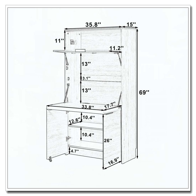 Buffet de cuisine compact avec poste de travail pliable, Blanc