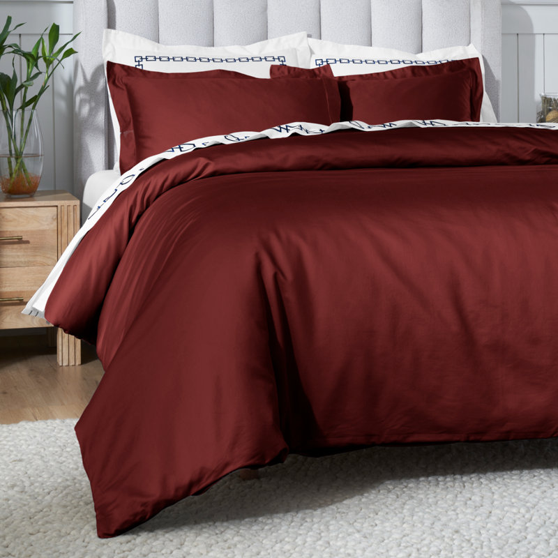 Ensemble de housse de couette de luxe en coton égyptien certifié 650 fils Luxury, Bourgogne