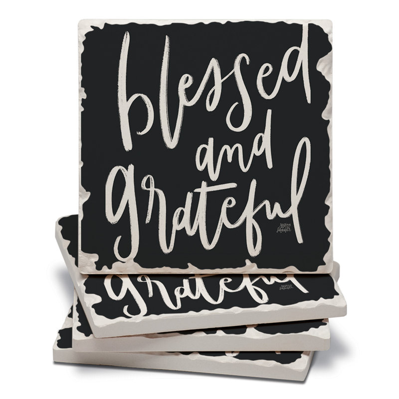 Paquet de 4 sous-verres en pierre roulés Blessed & Grateful