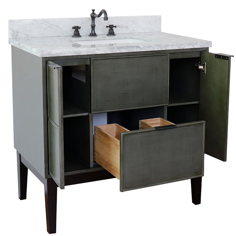 37'' Single Bathroom Vanity with Top, White Carrara