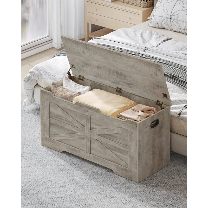 Coffre de rangement de 39,4 po, coffre de rangement très grand avec 2 charnières, banc en bois, coffre de rangement à plateau relevable, banc à chaussures pour l'entrée, la chambre à coucher, le salon, le grège