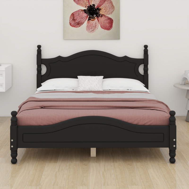 Base de lit plateforme en bois, Noir