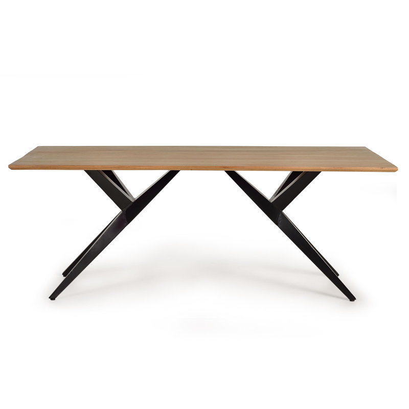 Mablethorpe Acacia Rectangular Wood Top Dining Table with Iron Base, H77 x L200 x W100cm