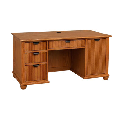 Modern Oak Solid Wood Fluted Computer Desk with CPU storage