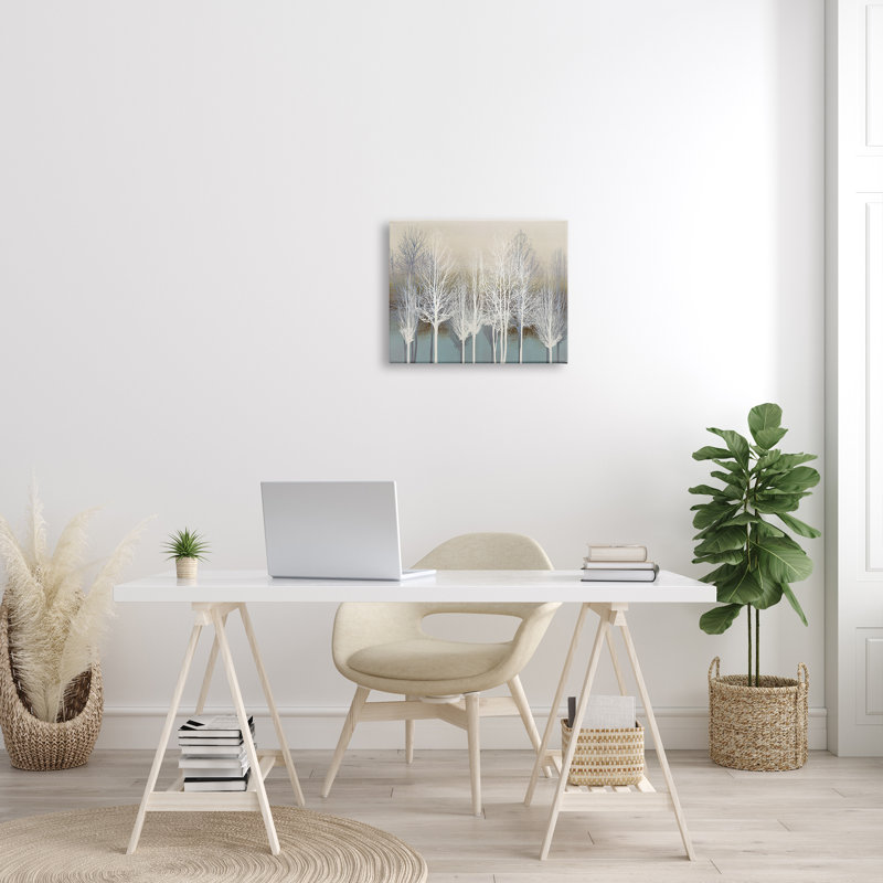 «Winter Tree Forest Silhouettes Over Abstract» par - Impression, H 16 po x l 20 po x P 2 po, Toile tendue