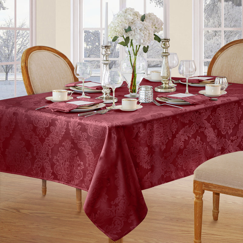 Burgundy Damask Stain Resistant Rectangular Tablecloth