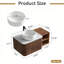 Ensemble de meuble-lavabo mural, lavabo de salle de bain flottant avec lavabo rond en céramique et armoire latérale, ensemble de meuble-lavabo texturé à ondulation d'eau pour les petits espaces, peu encombrant-129741587-129741588-129741589