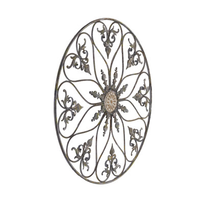 Grand Fleur Scroll Round Metal Wall Medallion