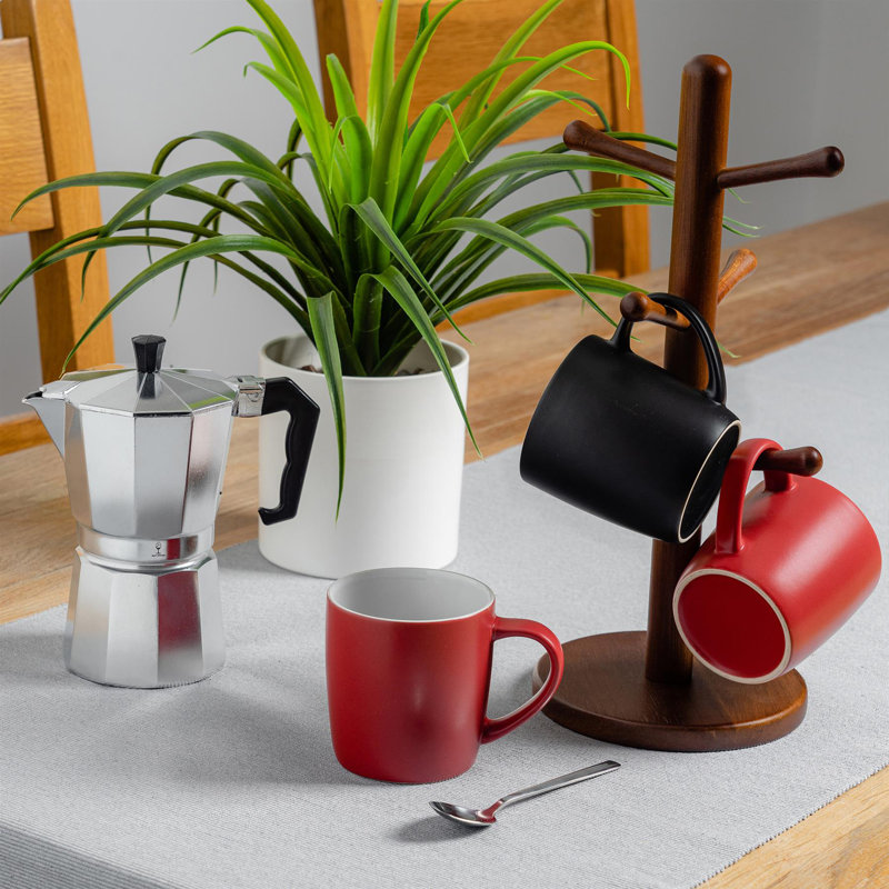 Argon Tableware - Matte Coloured Coffee Mugs, Black/Red
