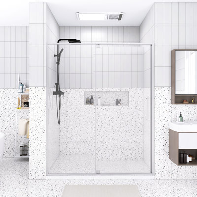 56-60"W X 74"H Framed Pivot Shower Door | Open Outside | Stop At 105 Degrees | 5/16" Tempered Glass | Brushed Nickel