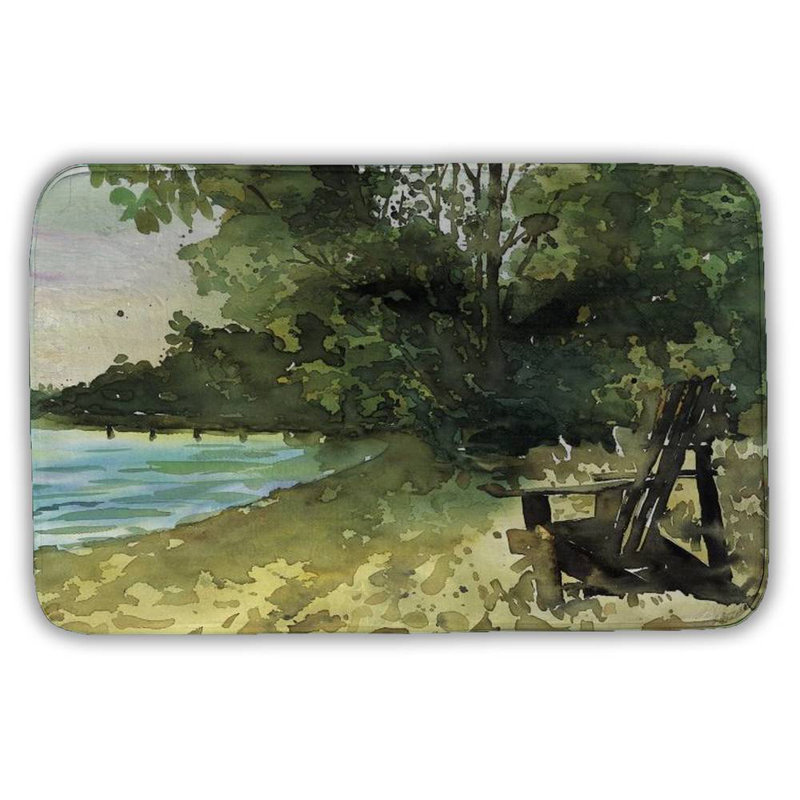 Day at the lake Bath Mat with Non-Slip Backing - Quick Dry Memory Foam Bathroom Rug - Absorbent - Modern Plush Spa-Style - Machine Washable