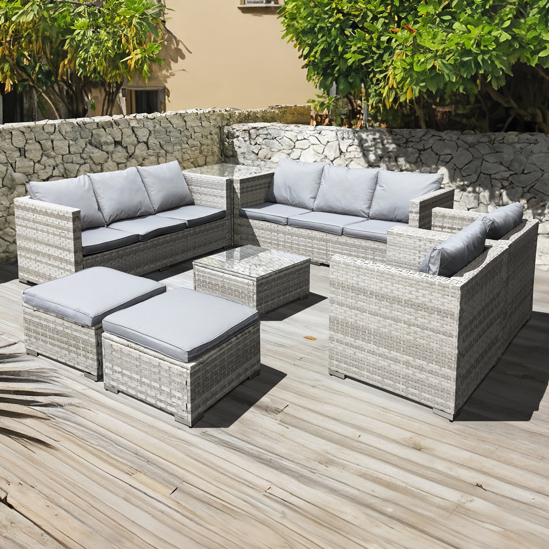 10-Sitzer Lounge-Set Malta aus Rattan mit Polster