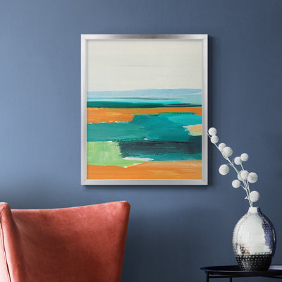 Toile encadrée de qualité supérieure turquoise et orange I - prête à être accrochée