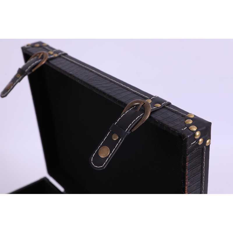 2 Piece Trunk Set, Black Leather