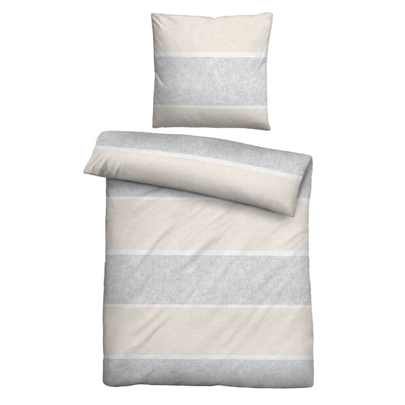biberna melange flannel bed linen 0840506 block stripes, putty, Single - 1 Pillowcase (80 x 80 cm)