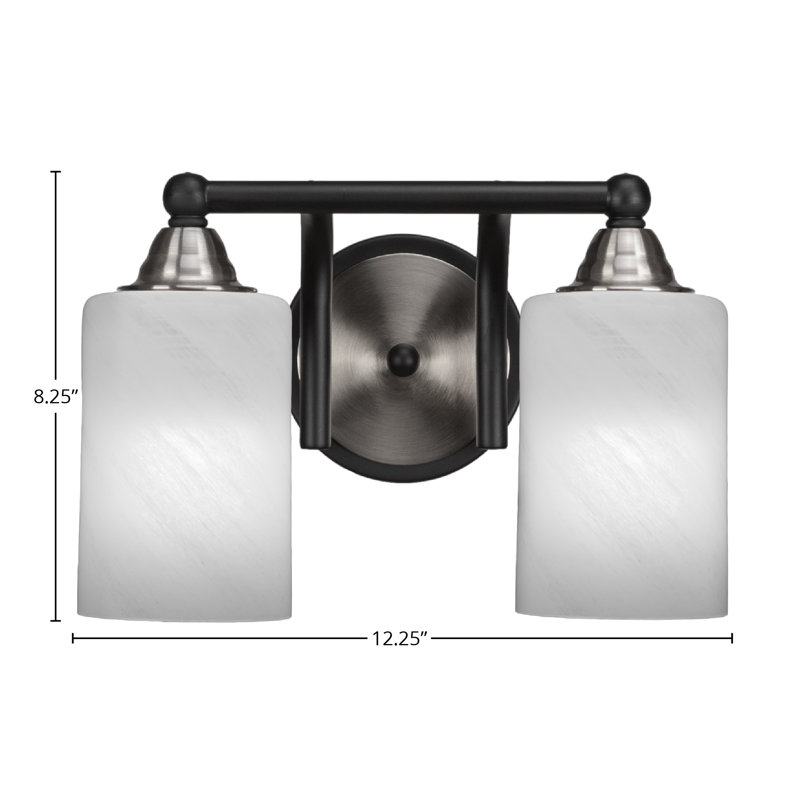 Michell 2-Light Bath Bar, White Marble, Matte Black/Brushed Nickel