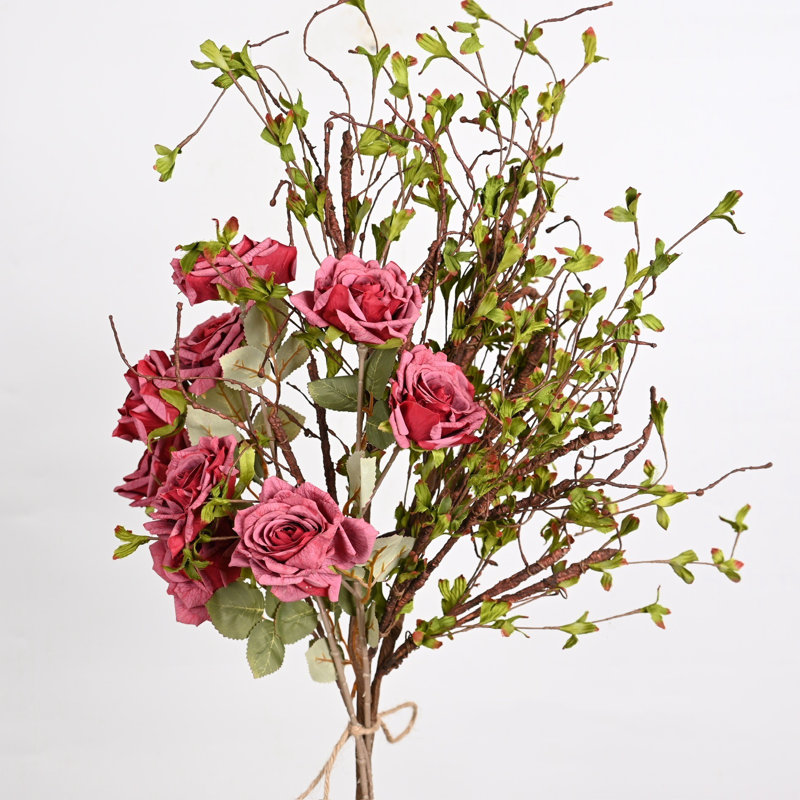 Farmhouse Artificial Peony Floral Arrangements For Vase Filler, Mixed Twig Leaves Stems Bulk Bouquets, Faux Flower For Home Decoration Table Centerpiece