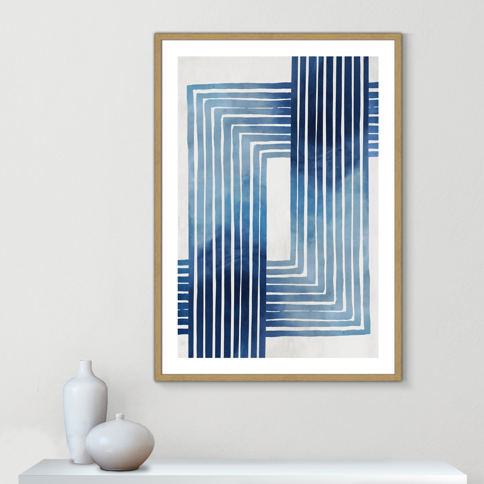 Lanny "In Unison" Painting by Eva Watts, Beige Wood Framed Paper, 41.5" H x 29.5" W x 0.75" D