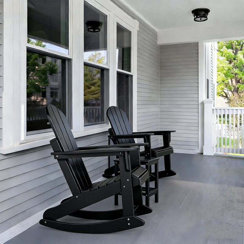 Set Of 2 Oversized All Weather Adirondack Rocking Chair, Black