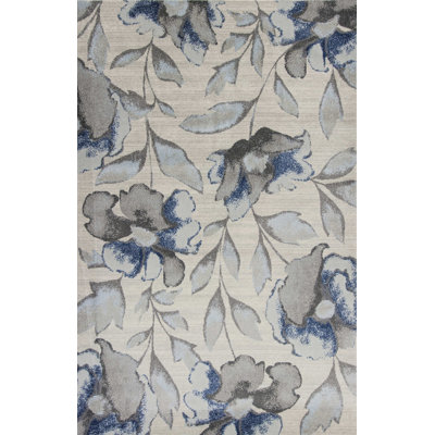 Blue and Gray Floral Vines Area Rug