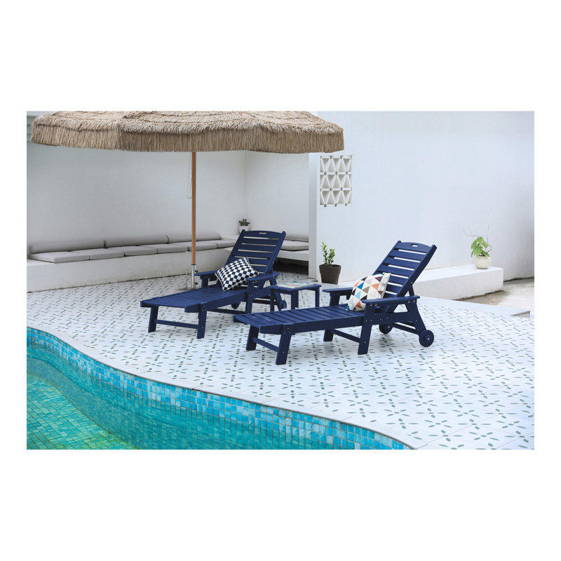 Lounge Chair With Side Table, 3-Piece Oversized Chaise Lounge Chair Set ,Black, All Weather Patio Lounge Chair With 5 Positions, Wheels & Cup Holder (2 Lounge Chairs And 1 Table)