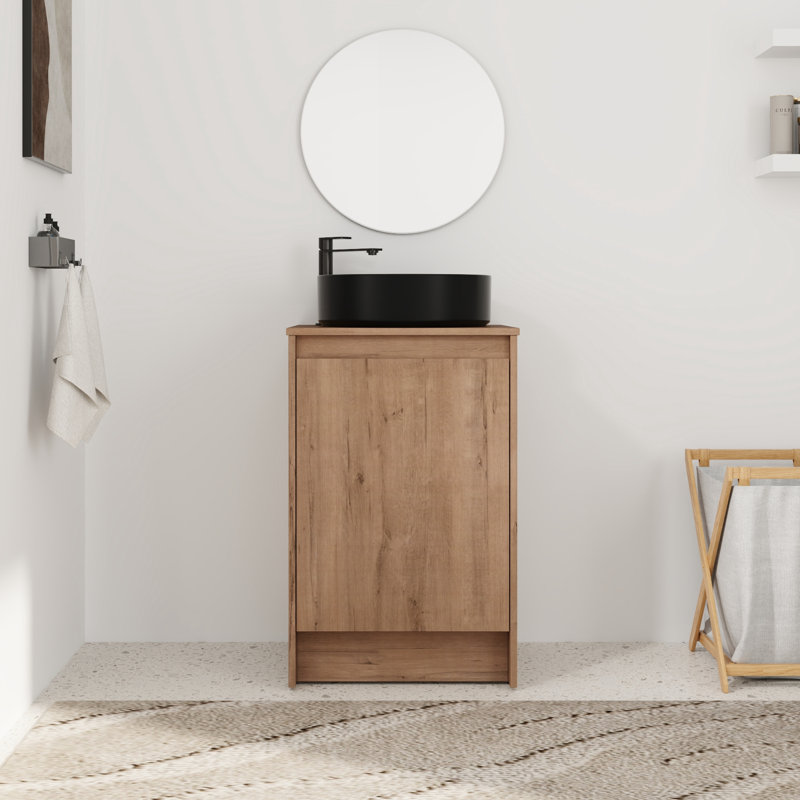 Meuble-lavabo simple 20 po avec lavabo d'art en céramique, Noir