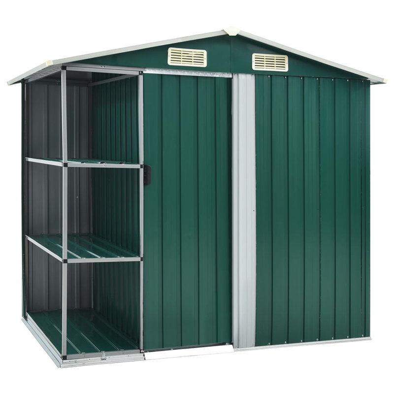 Garden Shed with Rack 205x130x183 cm Iron, Green