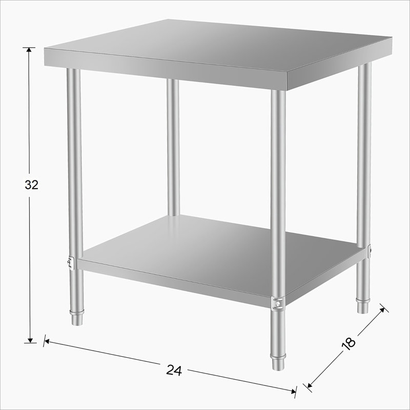 Table de travail commerciale 24 po x 18 po pour la cuisine et la cuisine en acier inoxydable avec tablette inférieure