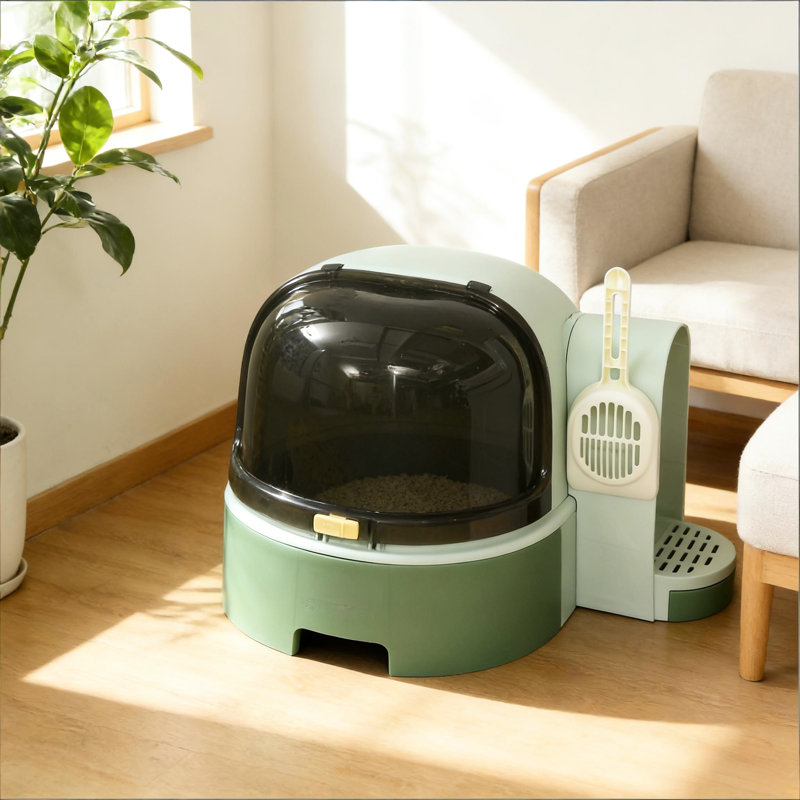 Bac à litière pour chat couvert, deux étapes pour le suivi, espace privé, forme de capsule de l'espace, boîte de PC avec couvercle, intérieur spacieux pour chat, couvercle avant ouvrable, écart de plateau amovible, couleur, matériau