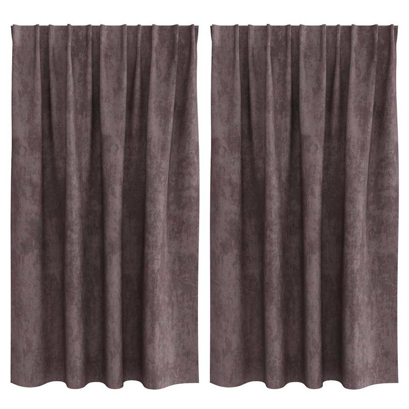 Curtain With Curtains 2 Pcs Velvet, Brown, 140cm Width x 140cm Drop