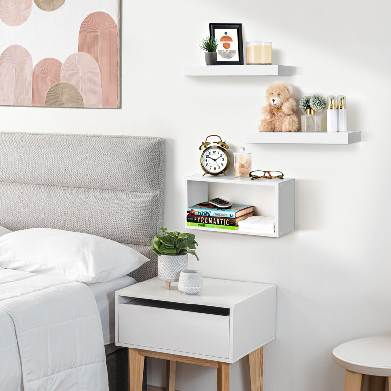 White Floating Cube Accent Shelf Set for Living Room and Bedroom