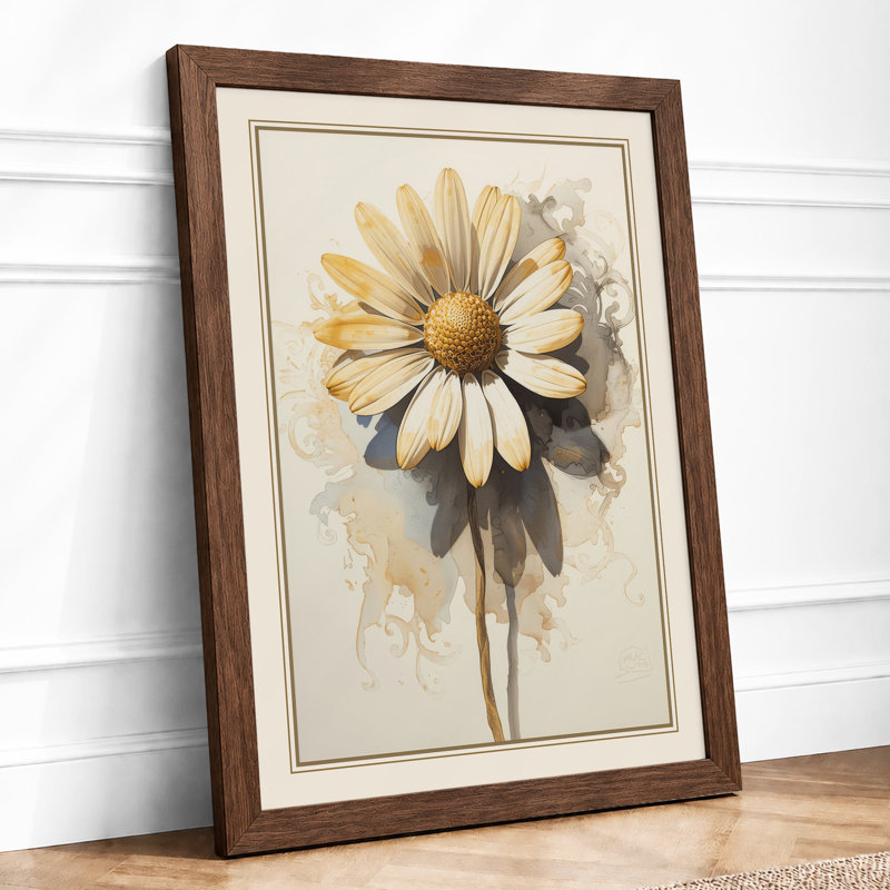 Single Daisy Study Botanical - Framed Print, Walnut, A4 - 29.7 x 21.0 cm