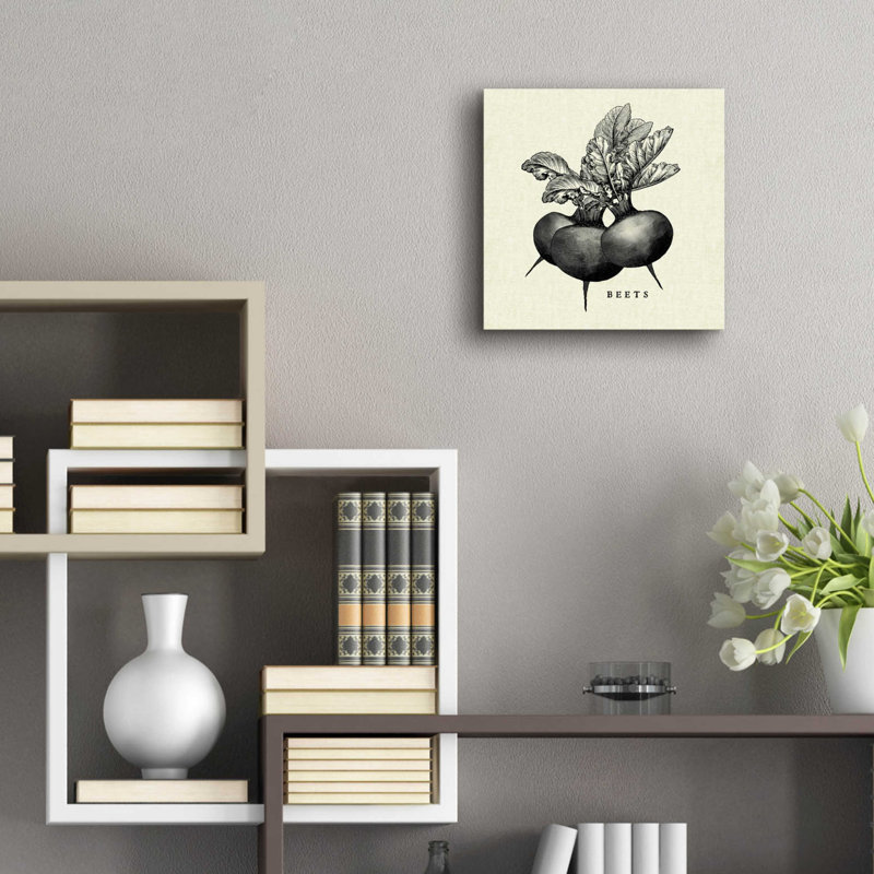" Linen Vegetable BW Sketch Beets " by Studio Mousseau, 12" H x 12" W x 0.13" D