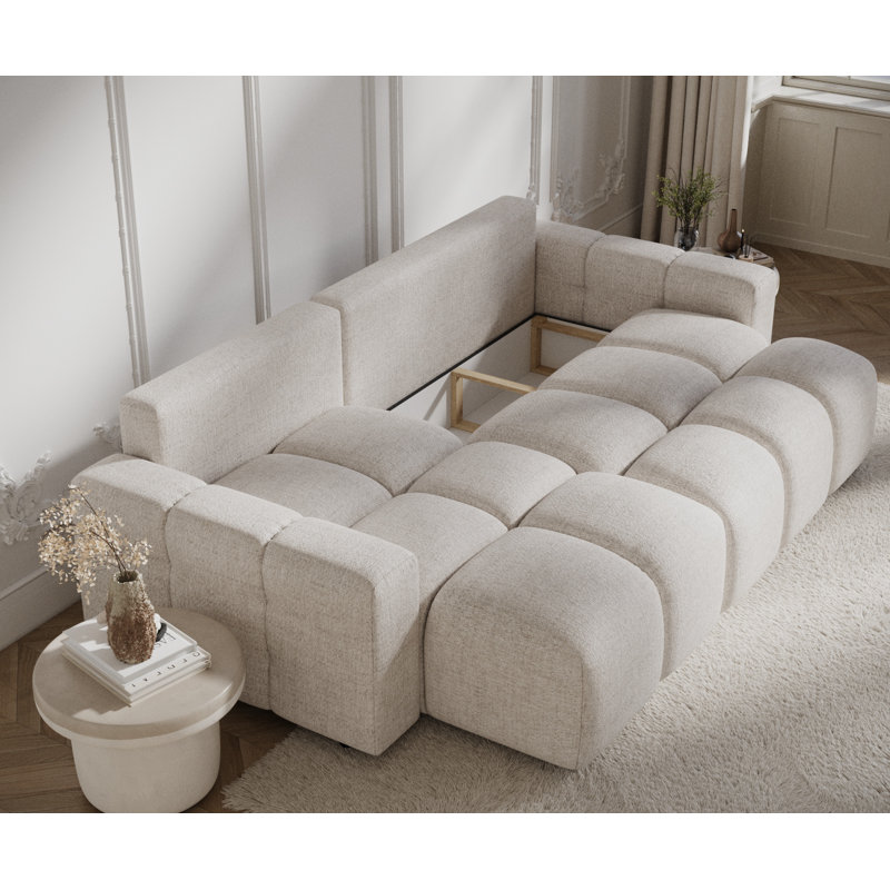 4 Seater Sofa Bed, Beige Polyester