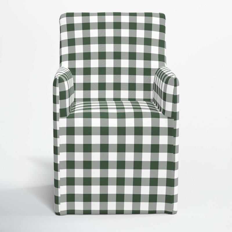 Silvia 20'' H Cotton Upholstered Armchair, Classic Gingham Evergreen