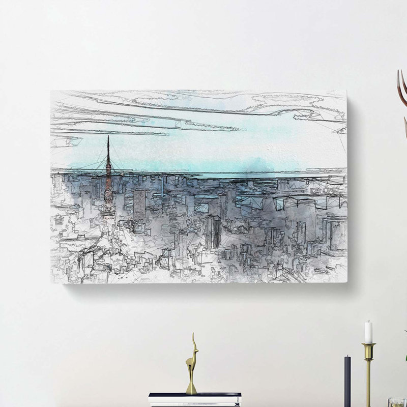 Tokyo Tower & Japan Skyline In Abstract - Wrapped Canvas, 50cm H x 76cm W x 3cm D
