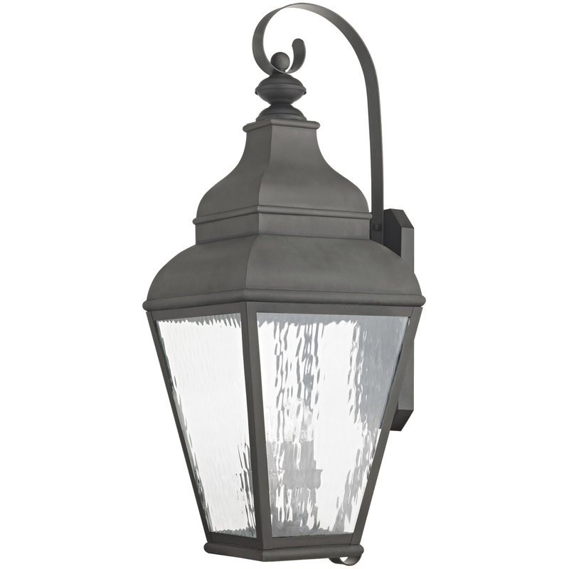 13.75in 4-Light Outdoor Wall Lantern Pendant Fixture with Clear Beveled Glass Shade, Charcoal