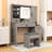 Makeup Vanity with Sliding LED Mirror, Charging Station, Glass-Top Display, Dual Cabinets and Stool-1435297403