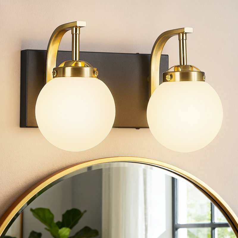 Modern Milk Glass Globe Shade Bathroom Light Vanity Light Fixture for Hallway Living Room Wash Room Powder Room, 2 Lights