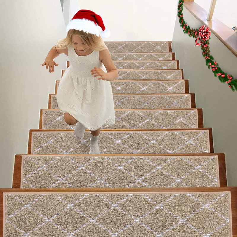 Tapis d'escalier antidérapant paquet de 15, Taupe / géométrique, Tapis de couloir 9 po x 2 pi 4 po, 15
