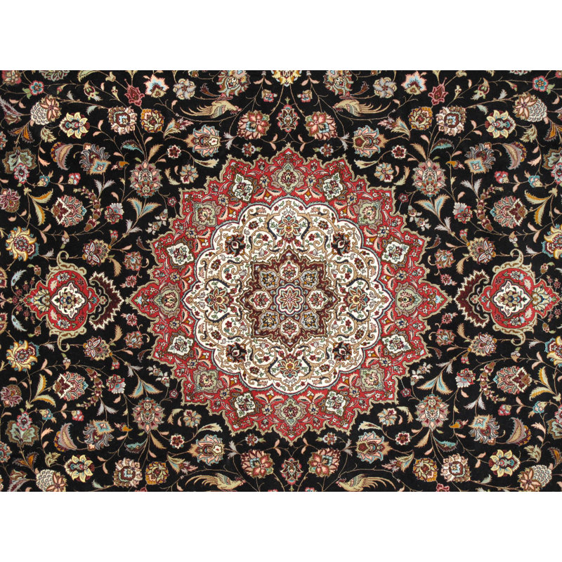 Tapis unique noué à la main noir / rouge / brun de 9 pi 10 po x 13 pi 6 po Baku