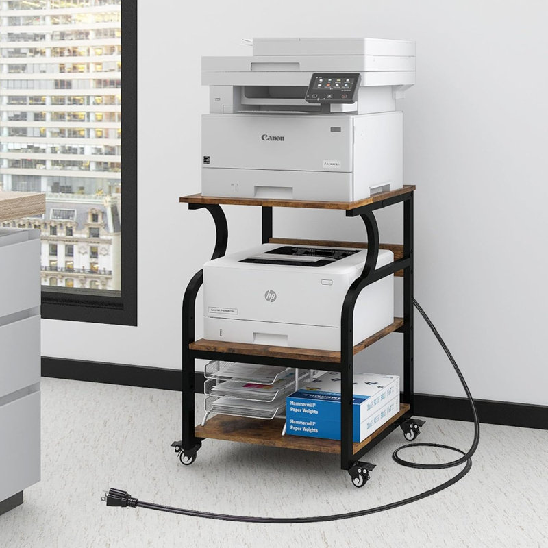 23.6 x 19.7 x 29.5 inches Large Printer Stand Printer Desk with Adjustable Storage Shelf on Wheels, Retro Brown/Black