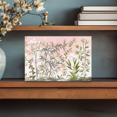 «Pink Botanical Garden Delicate Peaceful Serene Ladybug Bird Forest Nature», reproduction d'art
