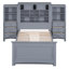 Lit plateforme simple en bois massif gris avec armoire tout-en-un, 4 tiroirs sur les côtés et 6 têtes de lit pour une chambre à coucher de taille verticale de chaque côté, 12 compartiments de rangement pour économiser de l'espace-1832242830