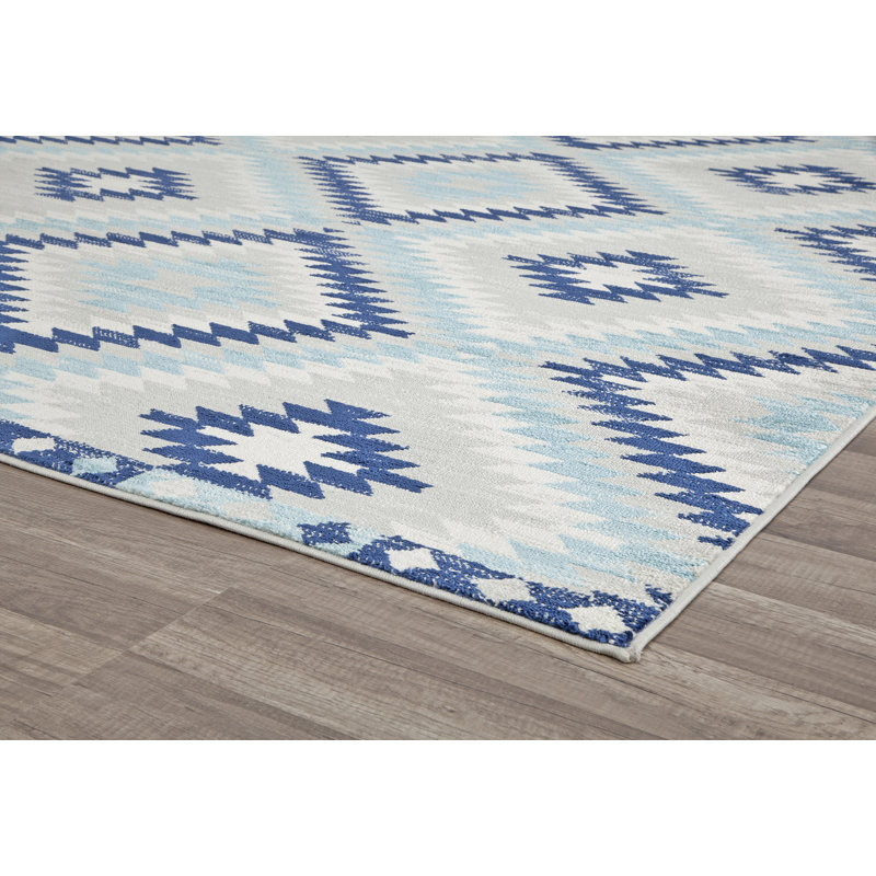 Heron Bodrum Tribal Kilim Denim Area Rug, Runner 2' x 8', Blue/Ivory/Silver/Navy