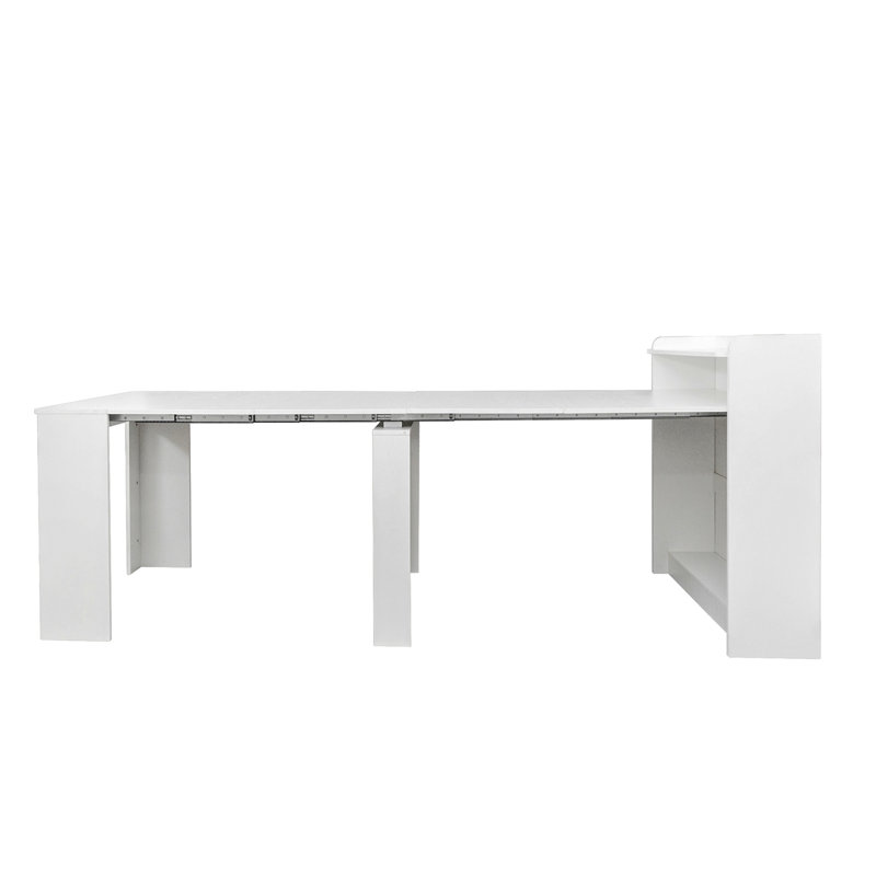 Table de salle à manger extensible moderne avec rangement, Blanc