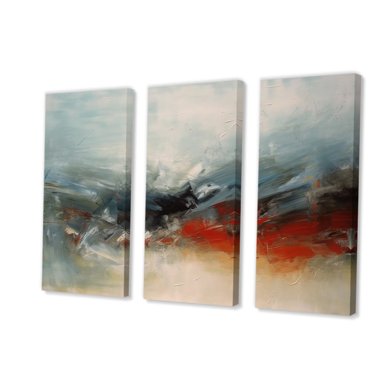 Une pensée d'elle abstraite en bleu et rouge - ensemble de reproductions d'art abstrait, H 28 po x l 36 po x P 1 po