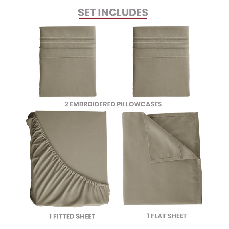 Lux Decor 4-Piece Ultra Soft Microfiber Sheet Set Deep Pocket Fitted Sheet, Wrinkle-Resistant & Easy Care Bedding, Beige